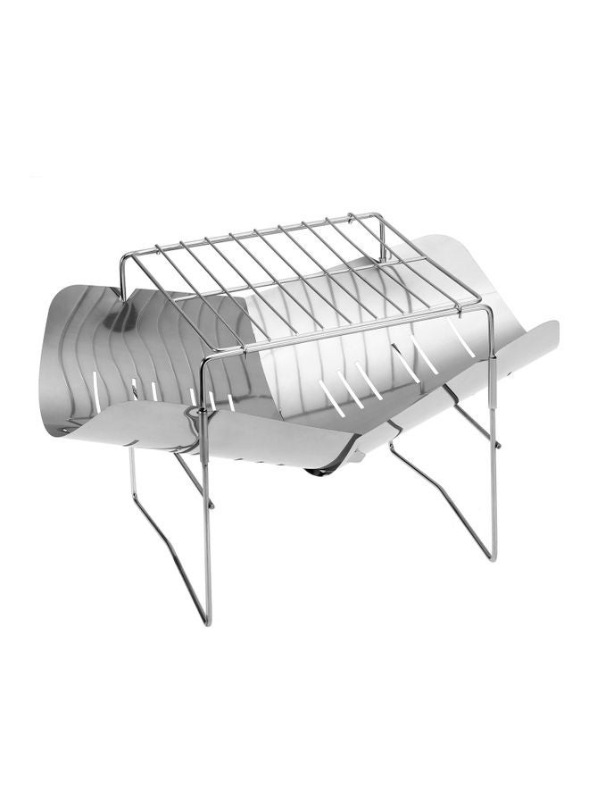 2-In-1 Outdoor Portable Folding Barbecue Grill Stove Silver