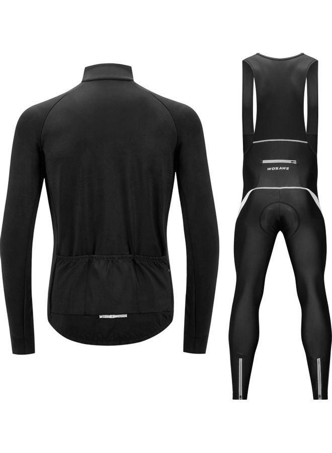 Long Sleeve Thermal Fleece Winter Bike Jacket and 3D Padded Bib Pants