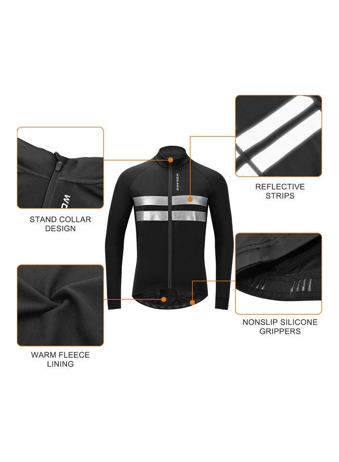 Long Sleeve Thermal Fleece Winter Bike Jacket and 3D Padded Bib Pants