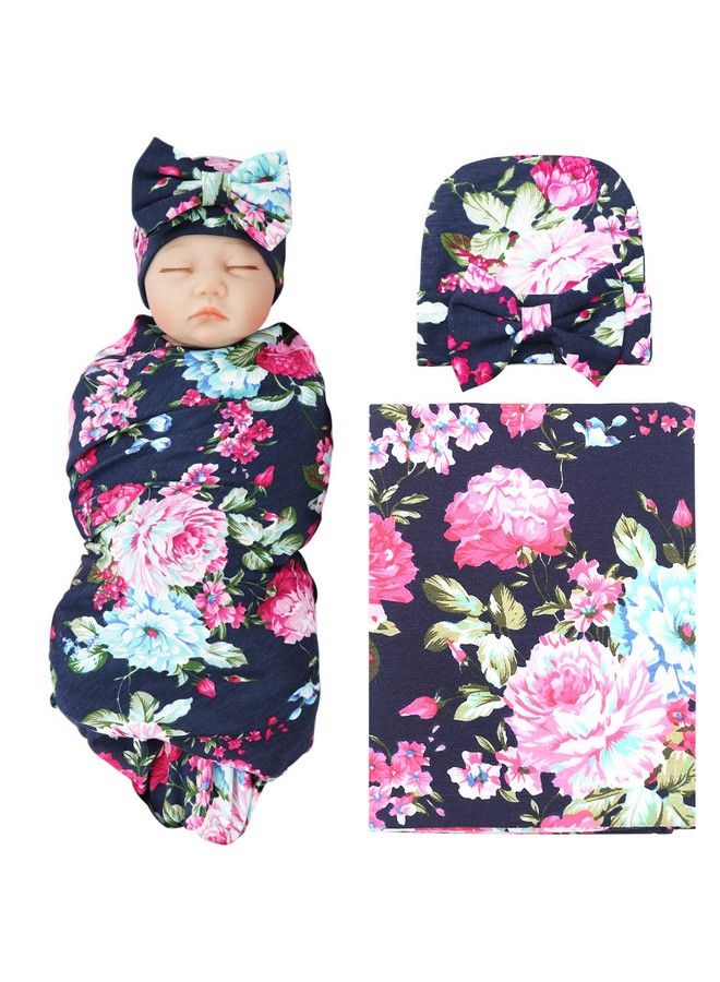 Receiving Blanket With Hat 1 Pack Bqubo Newborn Baby Floral Printed Baby Shower Swaddle Gift