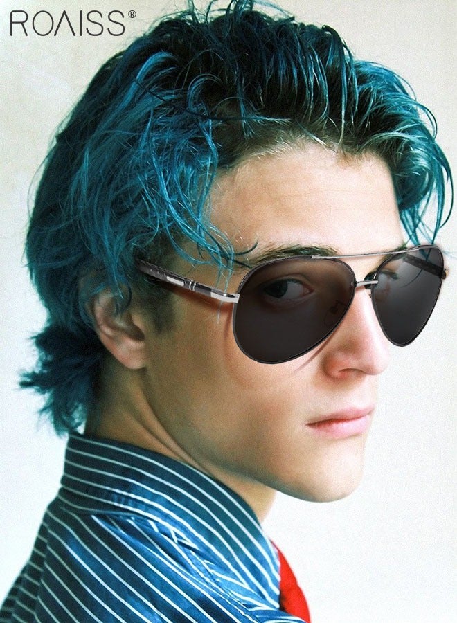 Men's Aviator Polarized Sunglasses, UV400 Protection Sun Glasses with Metal Frame, Fashion Anti-Glare Sun Shades for Men Driving, Fishing, Traveling, Black Silver, 62mm