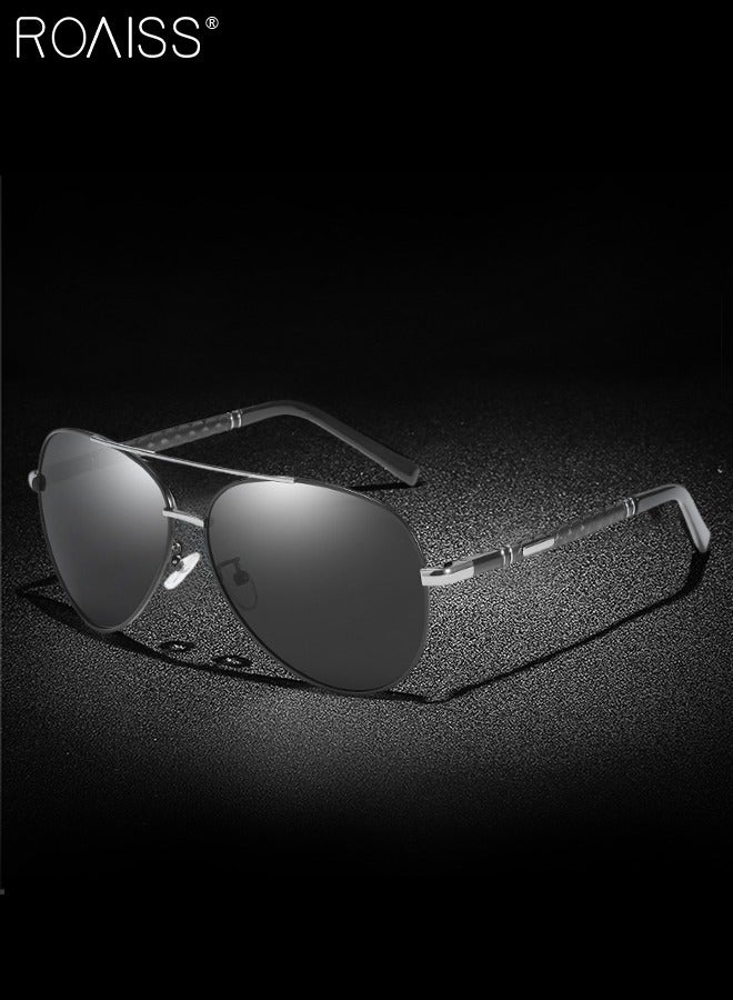 Men's Aviator Polarized Sunglasses, UV400 Protection Sun Glasses with Metal Frame, Fashion Anti-Glare Sun Shades for Men Driving, Fishing, Traveling, Black Silver, 62mm