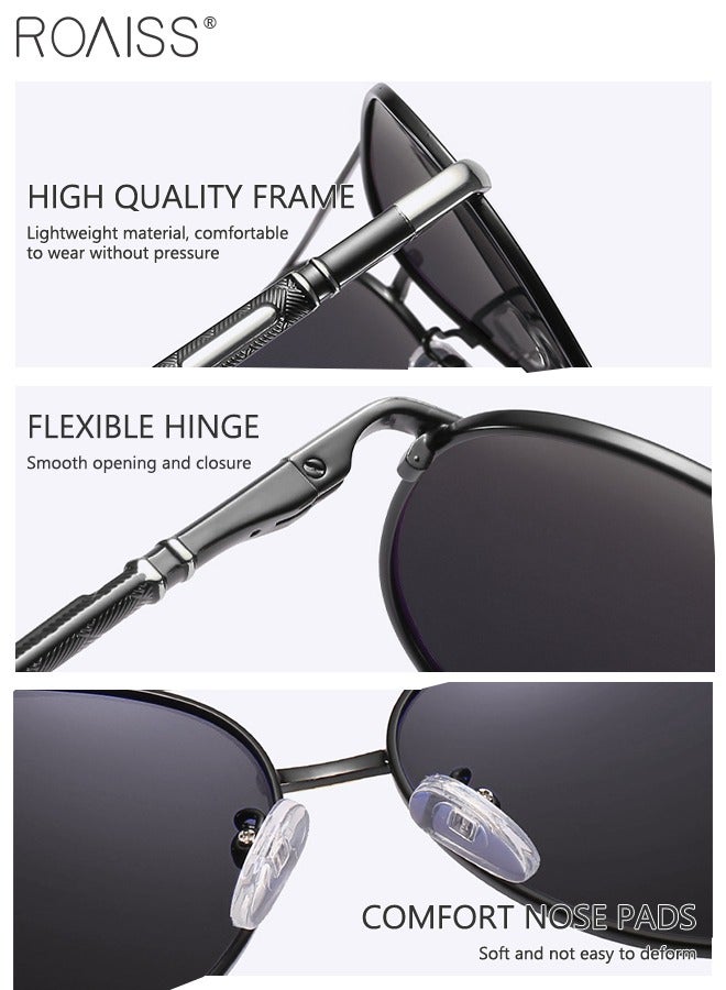 Men's Aviator Polarized Sunglasses, UV400 Protection Sun Glasses with Metal Frame, Fashion Anti-Glare Sun Shades for Men Driving, Fishing, Traveling, Black Silver, 62mm