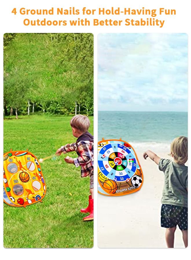 Basketball Bean Bag Toss Game Kids Outdoor Toys,Double-Sided Foldable Cornhole Board Backyard Beach Yard Outdoor Toys for Toddler, Outside Lawn Party Activities Toy Gift for Boys Girls