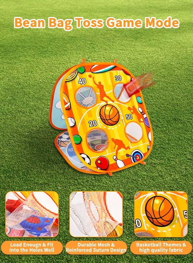 Basketball Bean Bag Toss Game Kids Outdoor Toys,Double-Sided Foldable Cornhole Board Backyard Beach Yard Outdoor Toys for Toddler, Outside Lawn Party Activities Toy Gift for Boys Girls