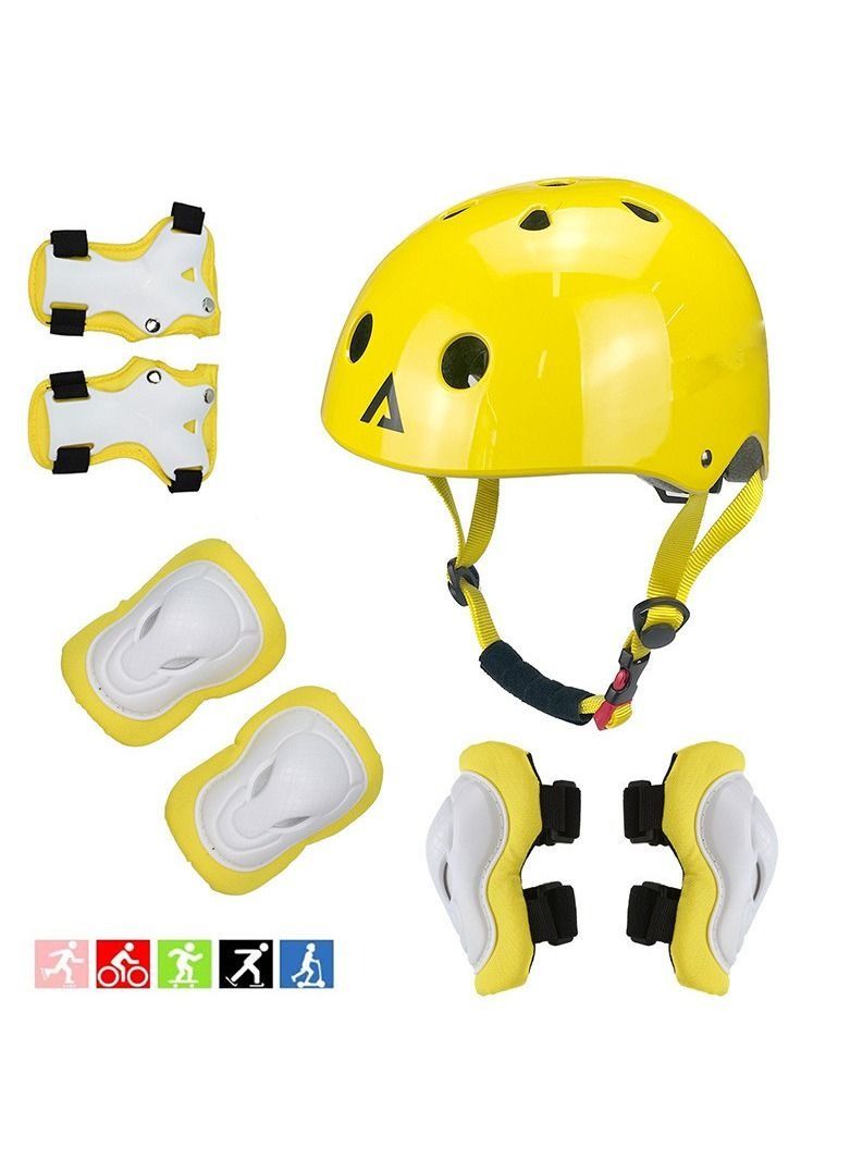 Adjustable Helmet and Knee Elbow Wrist Pads Set for Children Ages 3-8, Ensuring Safety during Skateboarding, Biking, Roller Skating, Cycling, and Scooting