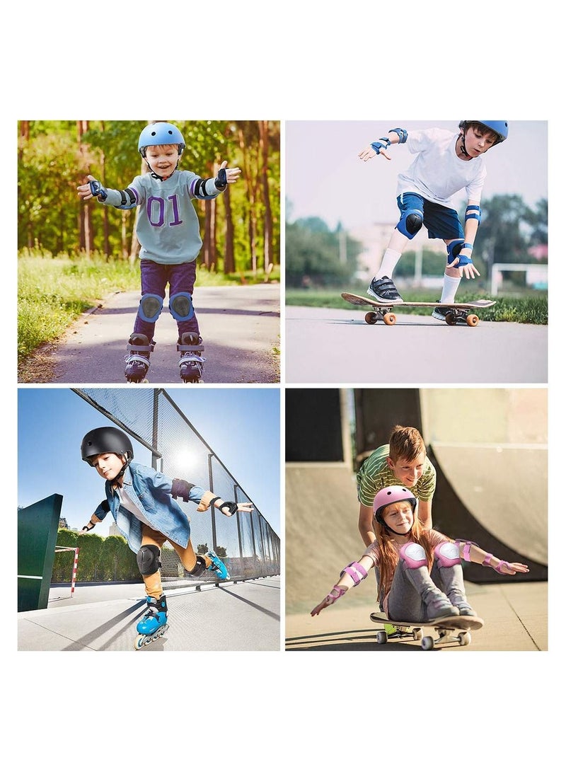 Roller skating protective gear children's helmet set of riding elbow wristband skateboard skates balance bike helmet knee pads 7 pcs - Black