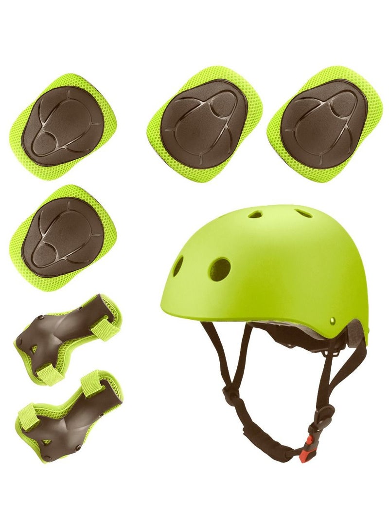 Roller skating protective gear children's helmet set of riding elbow wristband skateboard skates balance bike helmet knee pads 7 pcs - Green