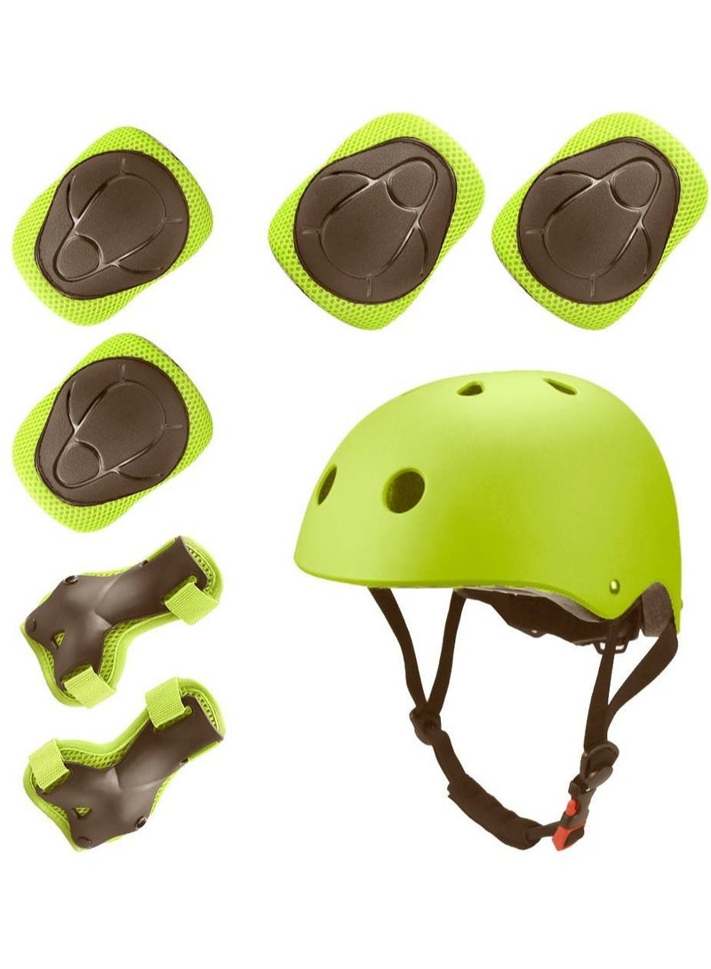 Roller Skating Detachable Helmet Set for Children with Elbow, Wrist, and Knee Protectors - Green, Ideal for Skateboarding, Skates, and Balance Bikes