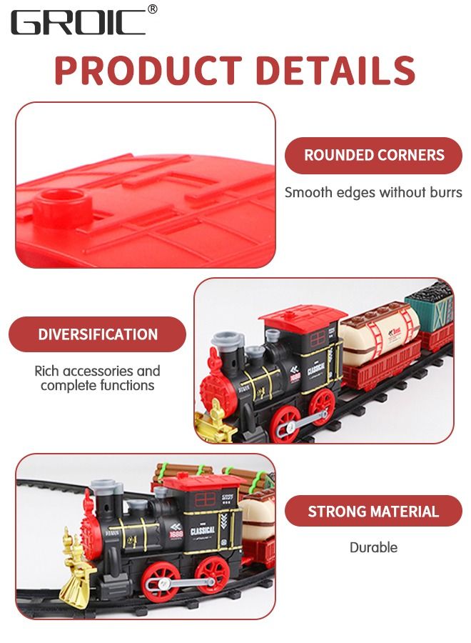 Steam Train Set Electric Train Track Set, Toy Train Set with Steam, Tracks, Lights & Sounds, Steam Locomotive Engine, Train Carriages, Cargo Cars Steam Train Toy Gift for Kids