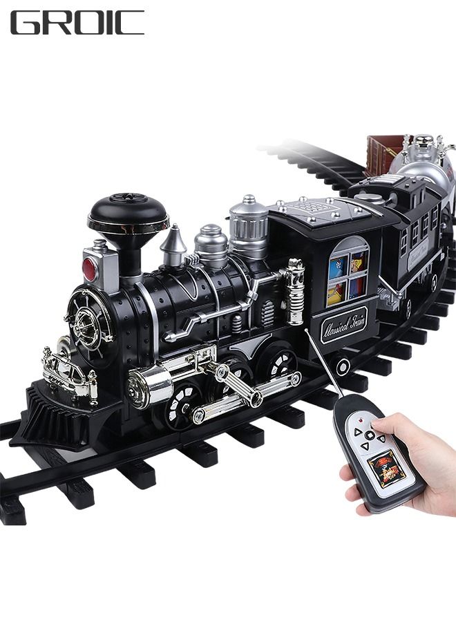 GROIC Electric Train Set with Remote Control Steam Light Sound and Tracks