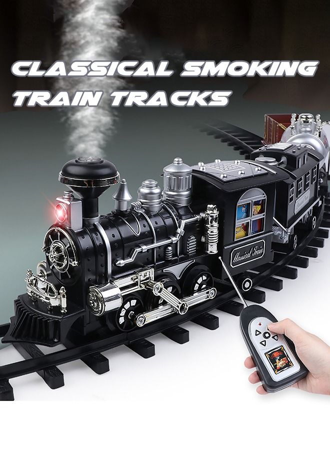 GROIC Electric Train Set with Remote Control Steam Light Sound and Tracks