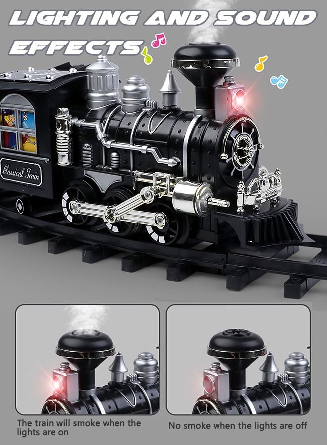 GROIC Electric Train Set with Remote Control Steam Light Sound and Tracks