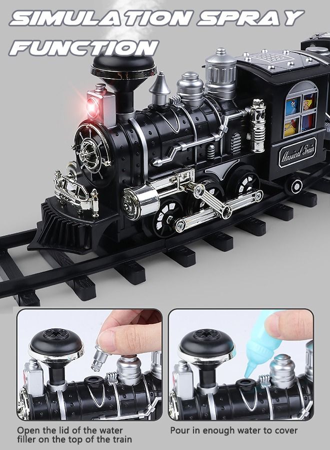 GROIC Electric Train Set with Remote Control Steam Light Sound and Tracks