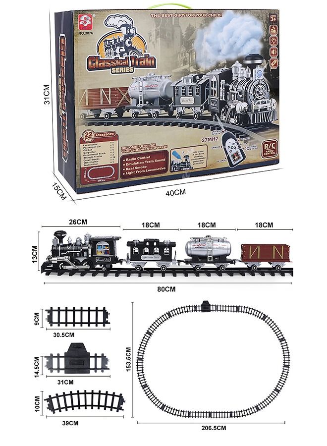 GROIC Electric Train Set with Remote Control Steam Light Sound and Tracks