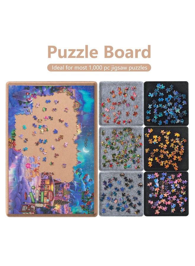 Jigsaw Puzzle Board With 6 Sorting Trays Lightweight Portable Felt Puzzle Mat Puzzle Storage Puzzle Saver For Up To 1000 Pieces Khaki