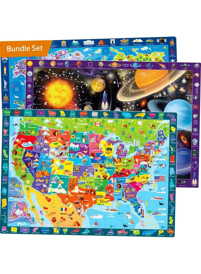 100 Piece Puzzles Games For Kids Ages 48 3 Pack Floor Puzzles For Kids 810 Year Old By Quokka World Usa Map & Space Educational Toys 57 United States Learning For Boys & Girls 35