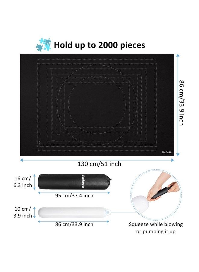 2000Pc Jigsaw Puzzle Mat Roll Up With Auxiliary Lineblack Felt Mat With Black Pump & Drawstring Storage Bag Portable Puzzle Saver For Easy Transport & Storage For 2000 1500 1000 500 Piece