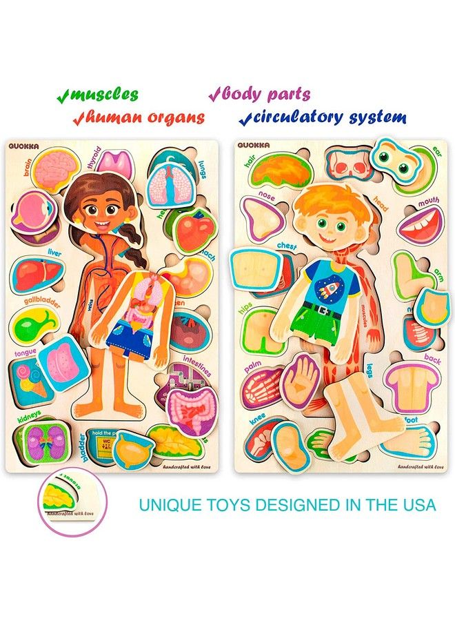 Wooden Puzzles For Kids Ages 48 Montessori Toddler Puzzles Ages 35 By Quokka Preschool Game Learning Human Body Parts Anatomy Skeleton Educational Toys For Boy & Girl