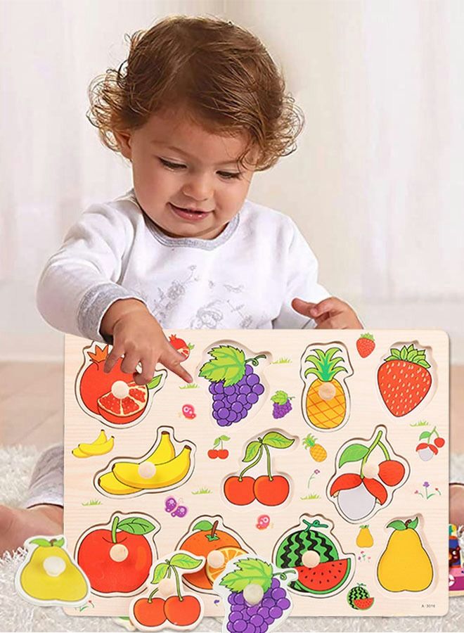 Wooden Puzzles Set，Fruits, Farm and Animals Learning Wooden Puzzles Board for Kids, Preschool Educational Puzzles Activity Toys