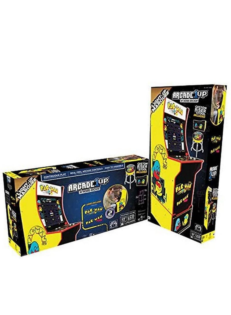 Arcade1Up - Pacman 2 In 1 Games With Light Up Marquee Stool and Riser Set