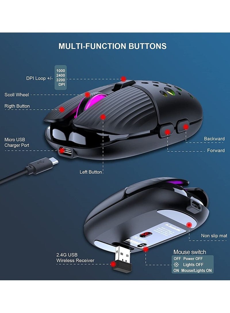Wireless Gaming Mouse Portable Computer Cellular Housing Replaceable LED Color Ergonomic Optical