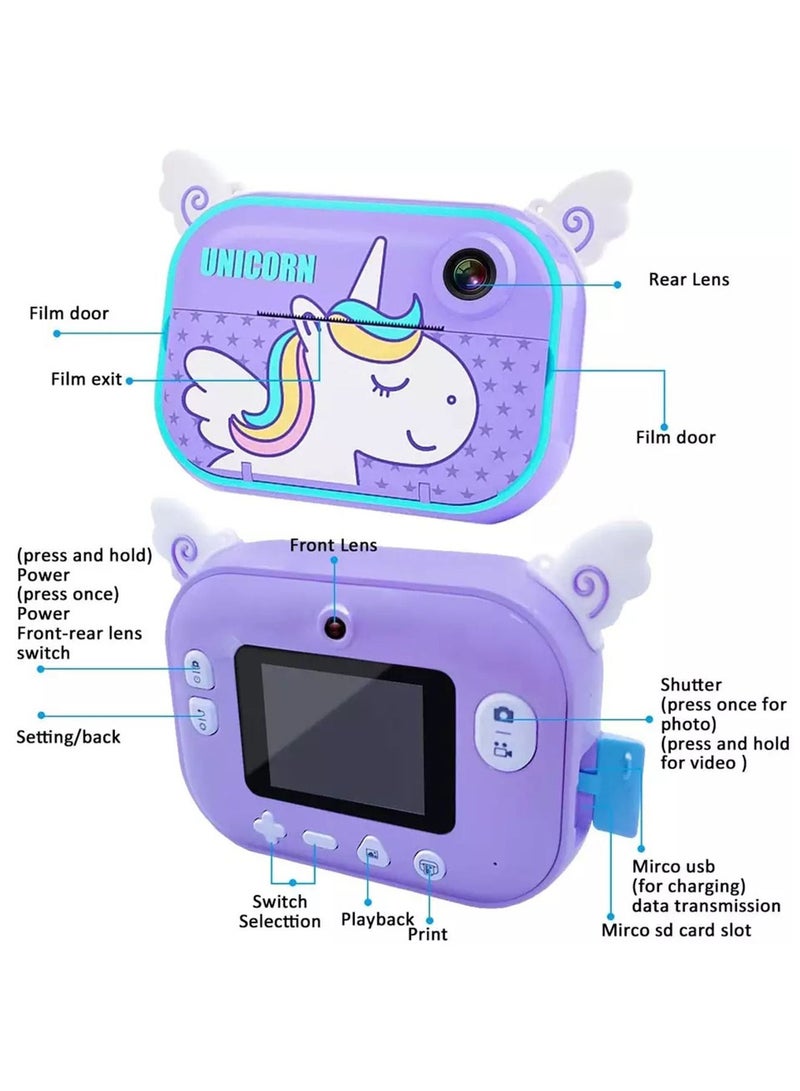 Kids Instant Print Digital Camera for HD Color Selfie and Video with Paper