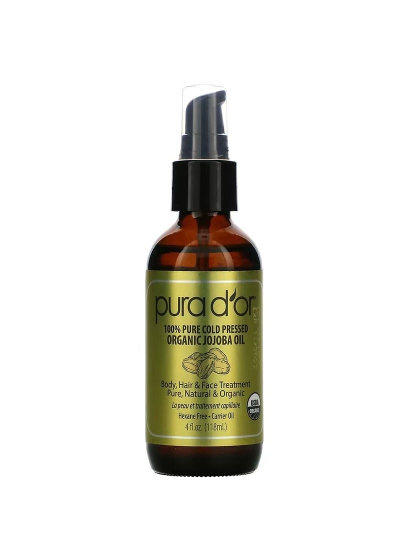 Pura D'or, 100% Pure Cold Pressed Organic Jojoba Oil, 4 fl oz (118 ml)