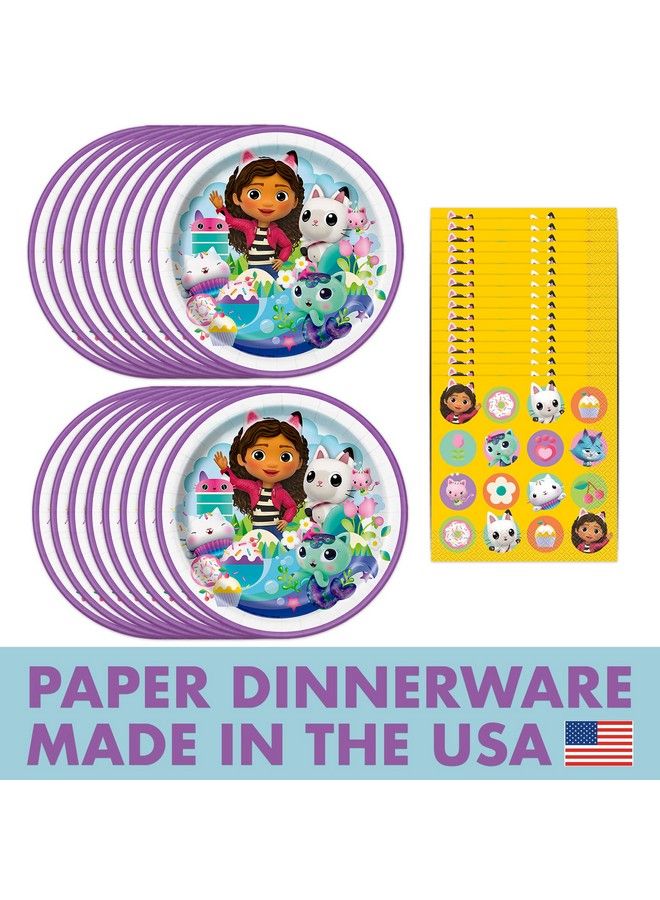 Gabby Dollhouse Party Supplies ; Gabby Dollhouse Party Supplies ; Gabby Doll House Party Supplies ; Officially Licensed ; Tablecover Plates Napkins Button ; Serves 16 Guests