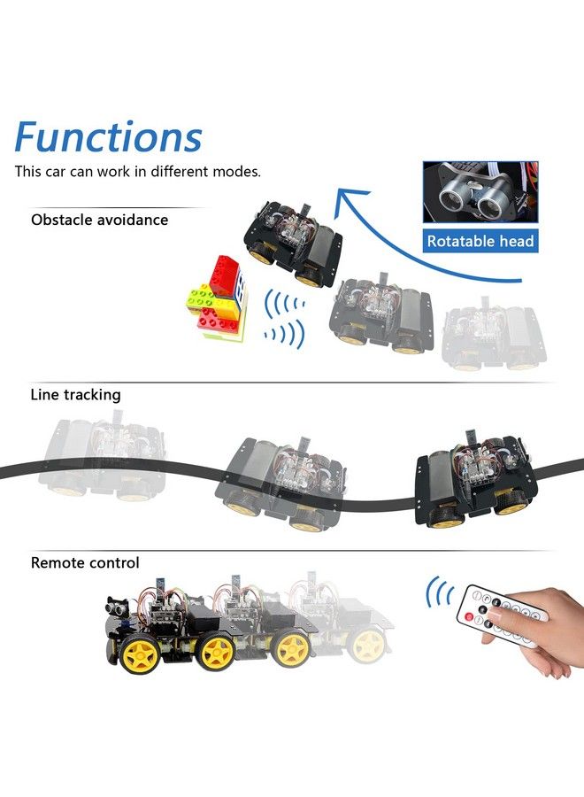 4Wd Car Kit (Compatible With Arduino Ide) Line Tracking Obstacle Avoidance Ultrasonic Sensor Ir Wireless Remote Control Servo