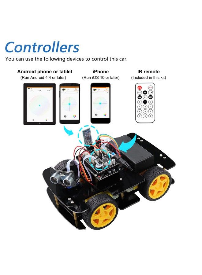 4Wd Car Kit (Compatible With Arduino Ide) Line Tracking Obstacle Avoidance Ultrasonic Sensor Ir Wireless Remote Control Servo