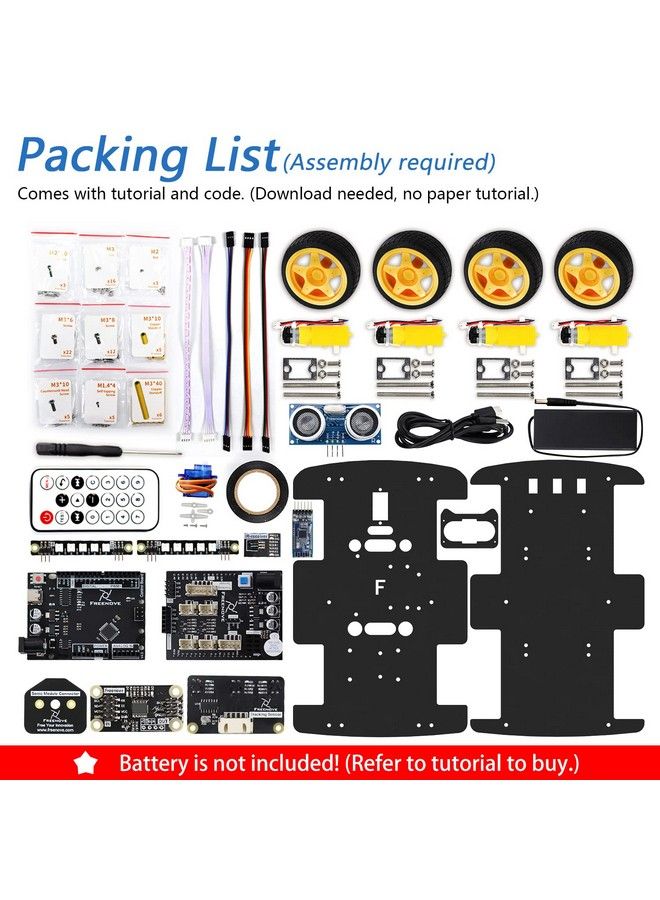 4Wd Car Kit (Compatible With Arduino Ide) Line Tracking Obstacle Avoidance Ultrasonic Sensor Ir Wireless Remote Control Servo