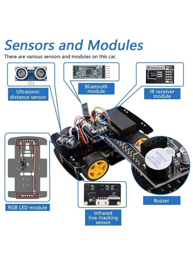 4Wd Car Kit (Compatible With Arduino Ide) Line Tracking Obstacle Avoidance Ultrasonic Sensor Ir Wireless Remote Control Servo