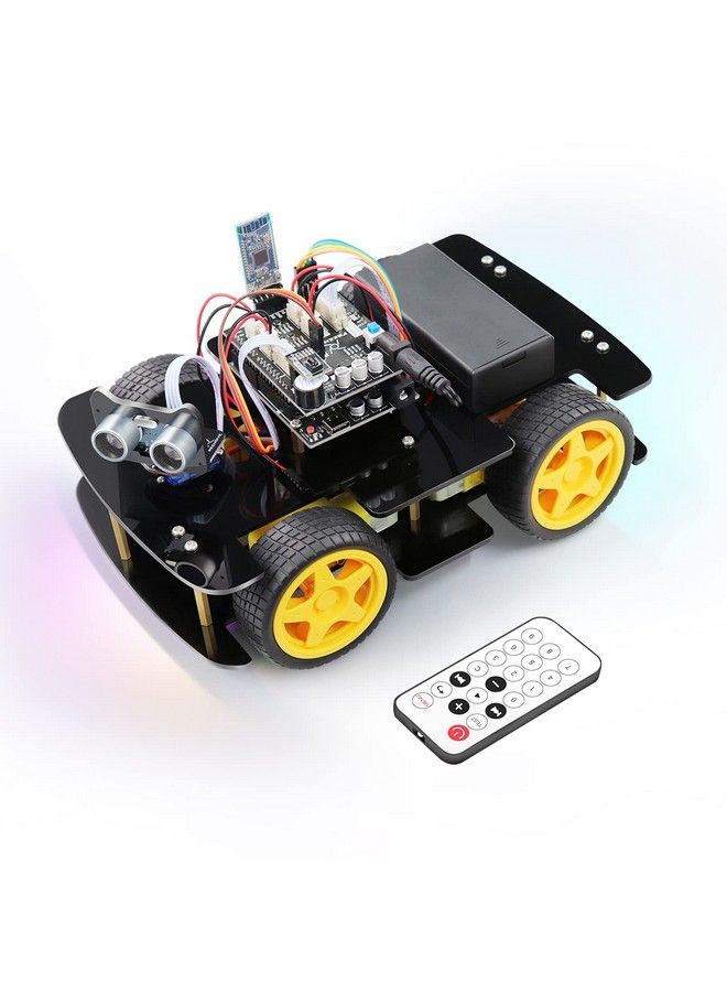 4Wd Car Kit (Compatible With Arduino Ide) Line Tracking Obstacle Avoidance Ultrasonic Sensor Ir Wireless Remote Control Servo