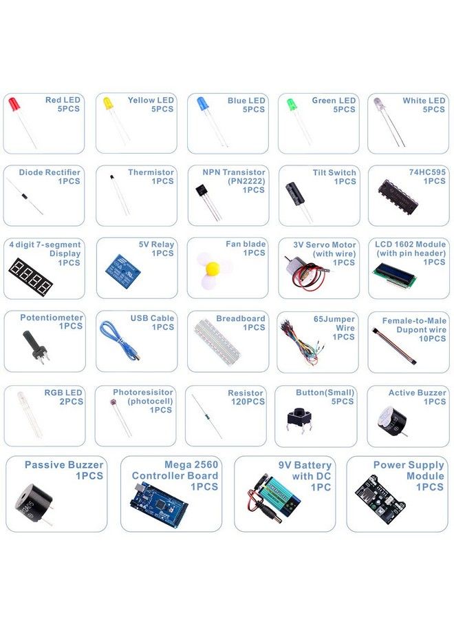 Mega R3 2560 Project Starter Kit Compatible With Arduino Ide Mega Including 16 Tutorials Cd