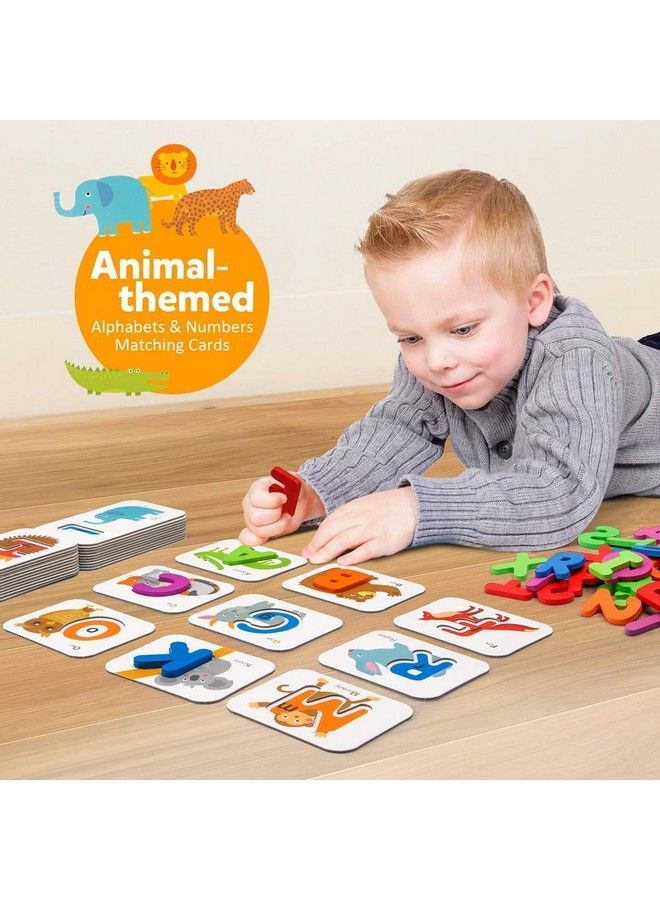 Numbers And Alphabets Flash Cards Set Abc Wooden Letters And Numbers Animal Pattern Board Matching Puzzle Game Montessori Educational Learning Toys Gift For Preschool Kids Age 3 4 5 Years