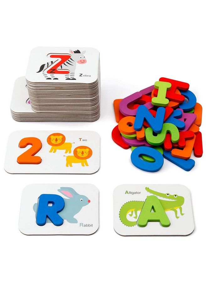 Numbers And Alphabets Flash Cards Set Abc Wooden Letters And Numbers Animal Pattern Board Matching Puzzle Game Montessori Educational Learning Toys Gift For Preschool Kids Age 3 4 5 Years