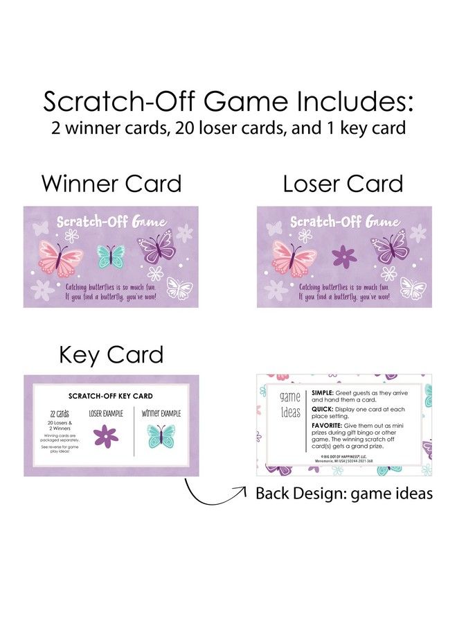 Beautiful Butterfly Floral Baby Shower Or Birthday Game Scratch Off Cards 22 Count