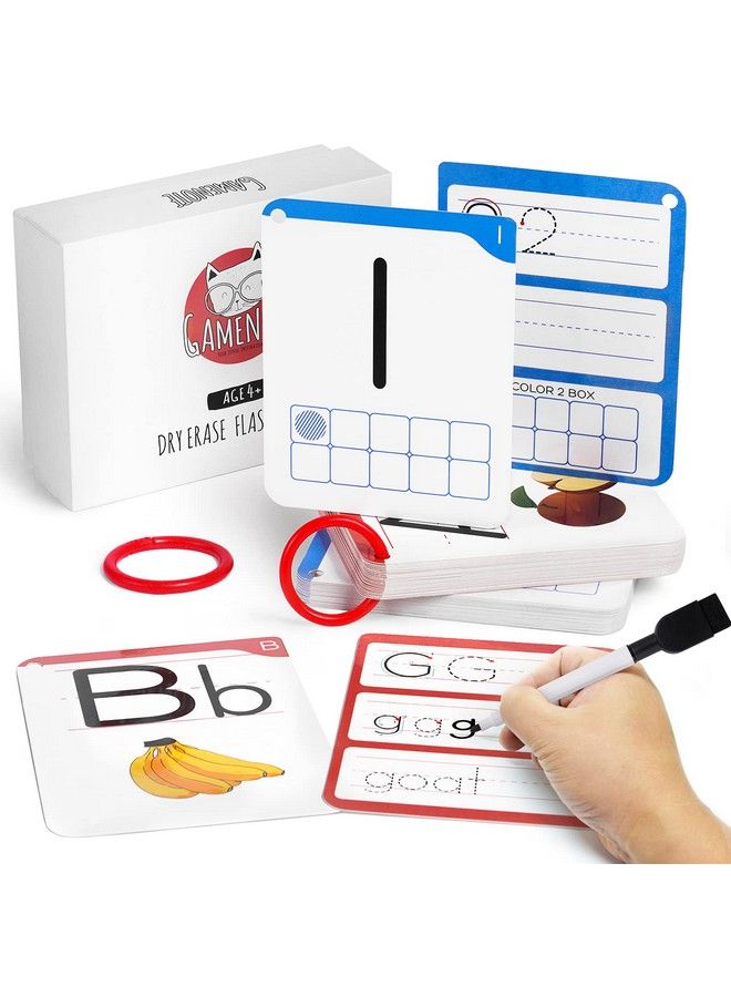 Dry Erase Alphabet And Number Flash Cards Write And Wipe Laminated Abc Letter Tracing Practice Card For Kindergarten (47 Flashcards With 2 Rings And Marker)