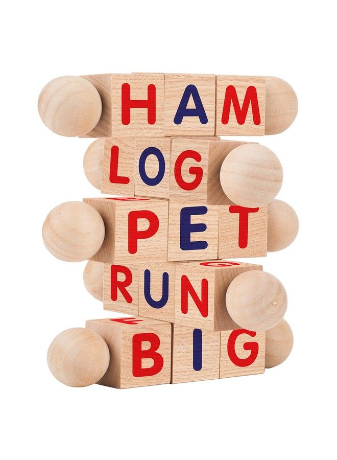 Wooden Reading Blocks Set Of 5 Spinning Alphabet Blocks W/ Easy Grip Handles Kindergarten Preschool Learning Activities Letter Work Wooden Montessori Toys Gifts For Kids Toddlers