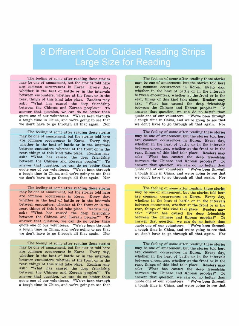 Guided Reading Strips, 8 Pcs Dyslexia Overlay Ruler, Coloured Overlays Ruler Highlight Strips Tracking Rulers for Dyslexia, ADHD and to Reduce Visual Stress
