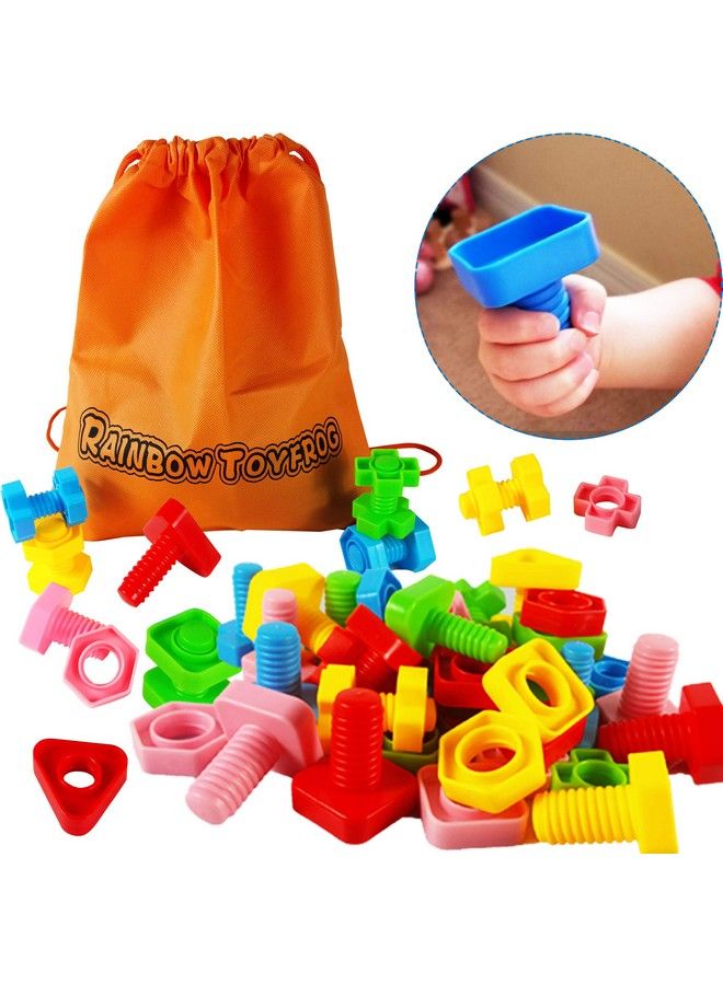 Jumbo Nuts And Bolts Toddler Toys 40 Busy Bolts With Storage Tote & Book Toddler & Baby Occupational Therapy Toys Develop Fine Motor Skills Through Play