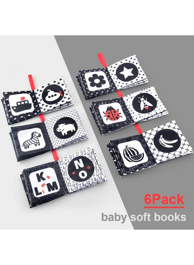 My First Soft Book, 6 Pcs Nontoxic Fabric Baby Cloth Activity Crinkle Soft Black And White Books For Infants Boys And Girls Early Educational Toys Perfect For Baby Shower