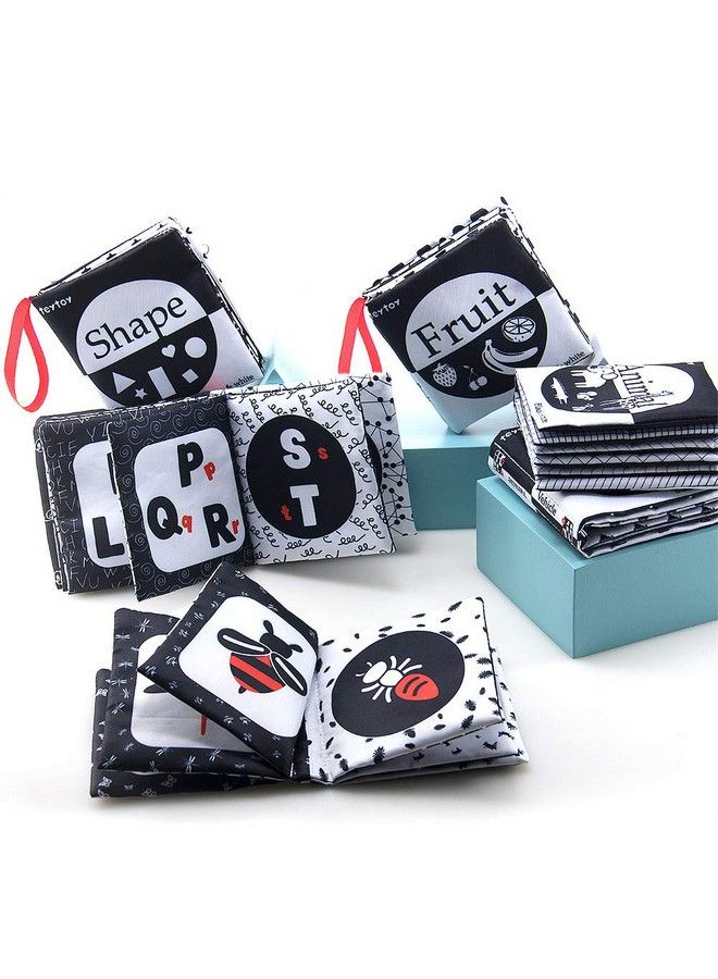 My First Soft Book, 6 Pcs Nontoxic Fabric Baby Cloth Activity Crinkle Soft Black And White Books For Infants Boys And Girls Early Educational Toys Perfect For Baby Shower