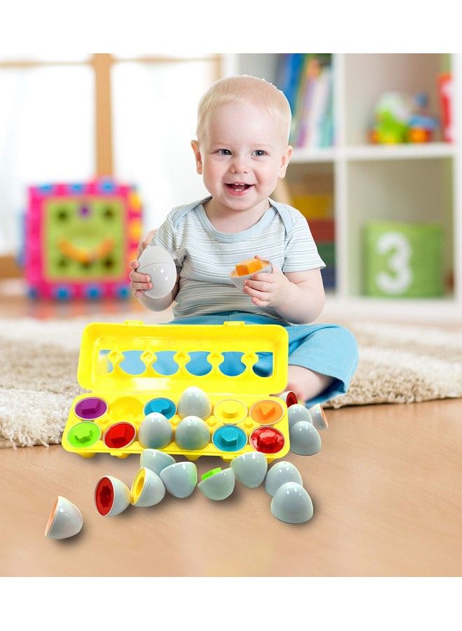 Shapes With Matching Eggs 12 Piece Set Egg Toy Learning Colors Preschool Puzzle Games Color And Shape Recognition Sorting And Matching Games With Ebook And Egg Carton 12 Shapes 6 Colors