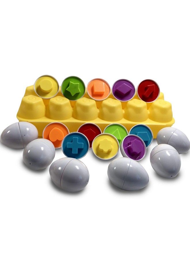 Shapes With Matching Eggs 12 Piece Set Egg Toy Learning Colors Preschool Puzzle Games Color And Shape Recognition Sorting And Matching Games With Ebook And Egg Carton 12 Shapes 6 Colors