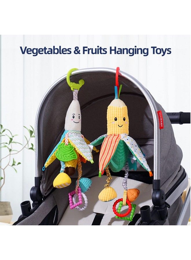 Hanging Rattle Toys For Car Seat Parm Vegetable Plush Stroller Infant Crib Bed Travel Activity Ring Bell With Crinkle Squeaky & Teether For Boys Girls(Corn)