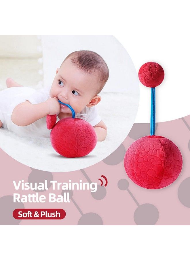 Visual Stimulation Baby Toys 0 3 6 Month High Contrast Sensory Development Toy Activity Soft Plush Clutch Ball With Jingle Rattle & Texture Eye Tracking Newborn Toddler 1 Year Gift (Red)