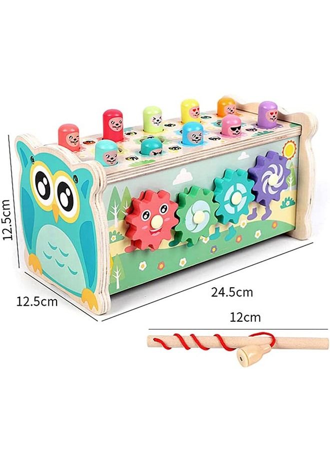 3 In 1 Wooden Hammering Pounding Bench Toy For Kids With Xylophone Gears Hamster Hammer Toy Pounding Bench Montessori Preschool Early Learning Development Educational Activity Toys For Toddlers