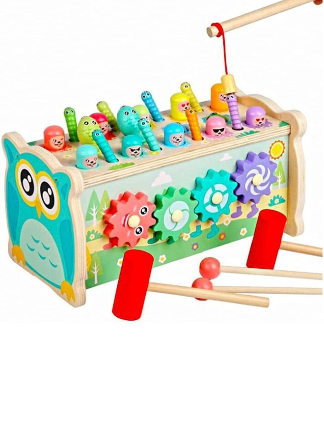 3 In 1 Wooden Hammering Pounding Bench Toy For Kids With Xylophone Gears Hamster Hammer Toy Pounding Bench Montessori Preschool Early Learning Development Educational Activity Toys For Toddlers